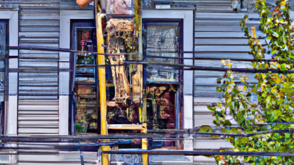 Man climbing ladder on Erie, Pennsylvania home to replace roof