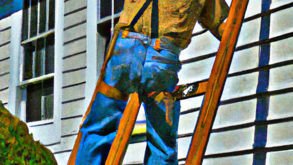 Man climbing ladder on Essex, Maryland home to replace roof