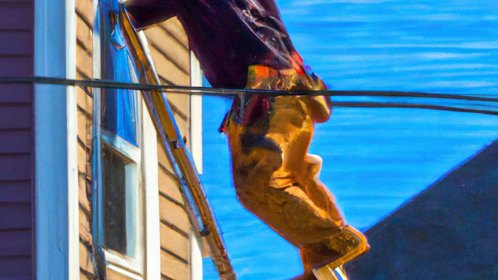 Man climbing ladder on Everett, Washington home to replace roof