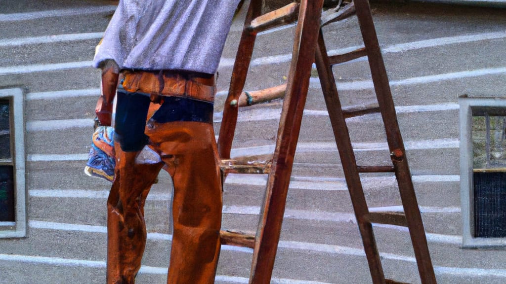 Man climbing ladder on Excelsior Springs, Missouri home to replace roof