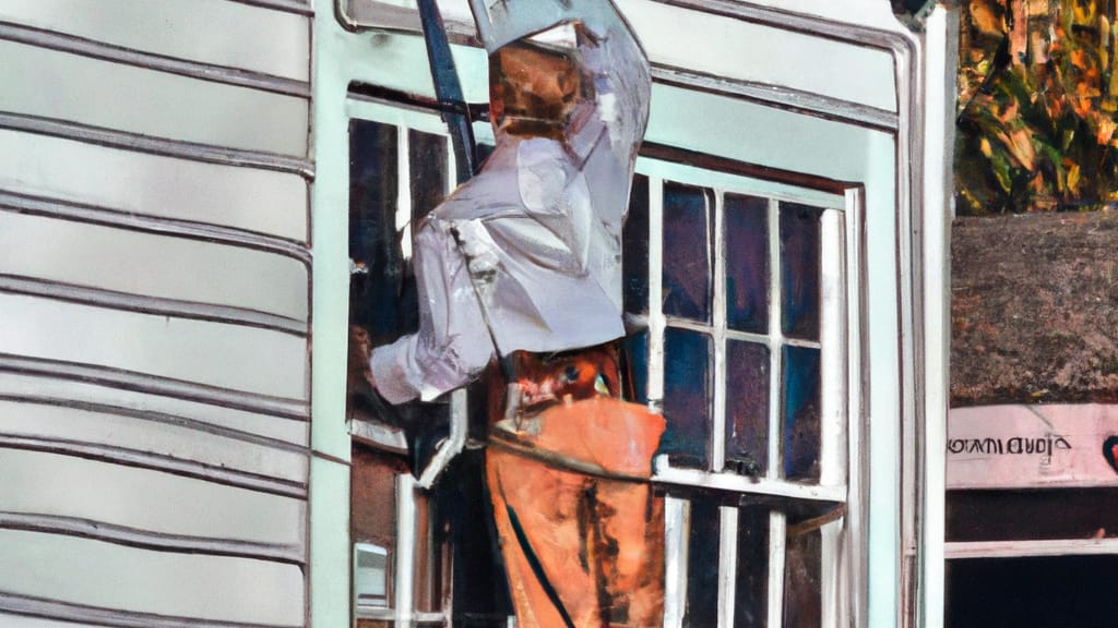 Man climbing ladder on Exeter, California home to replace roof