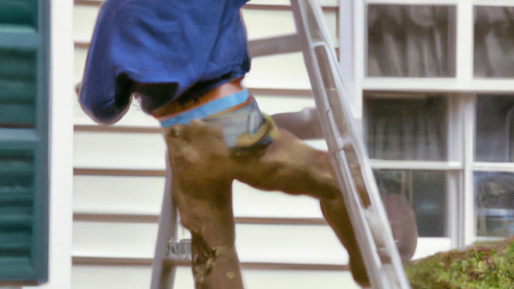 Man climbing ladder on Exeter, New Hampshire home to replace roof