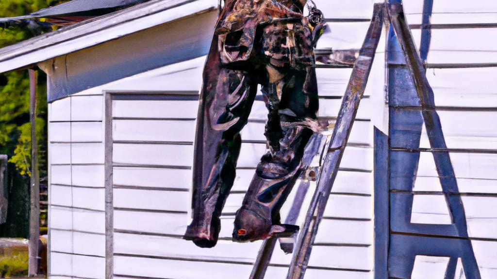 Man climbing ladder on Fairburn, Georgia home to replace roof