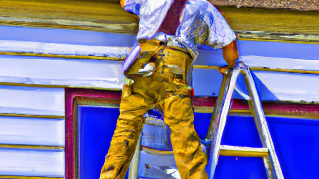 Man climbing ladder on Fairfield, Illinois home to replace roof