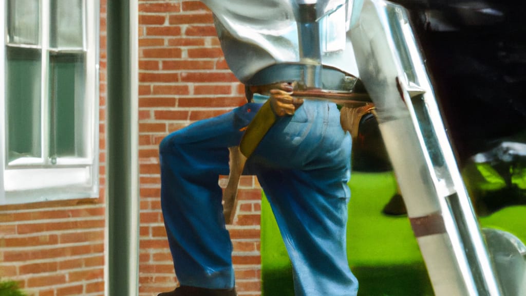 Man climbing ladder on Fairfield, Ohio home to replace roof