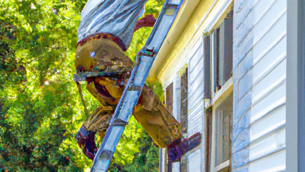 Man climbing ladder on Fairless Hills, Pennsylvania home to replace roof