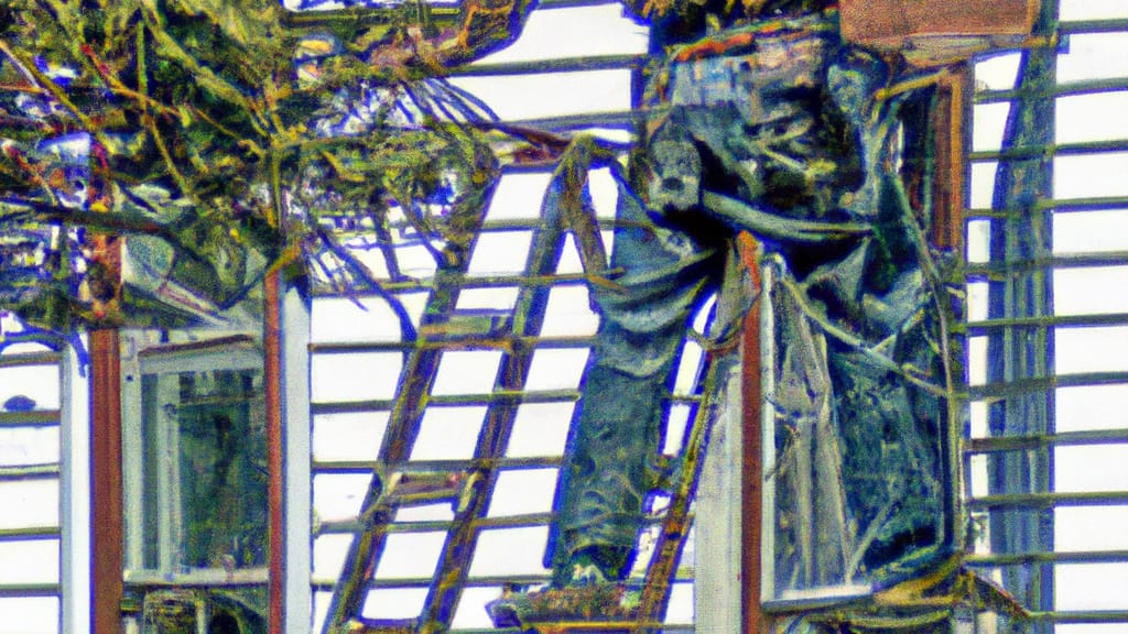 Man climbing ladder on Fairmont, West Virginia home to replace roof