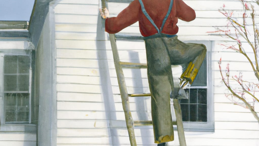 Man climbing ladder on Fallsburg, New York home to replace roof
