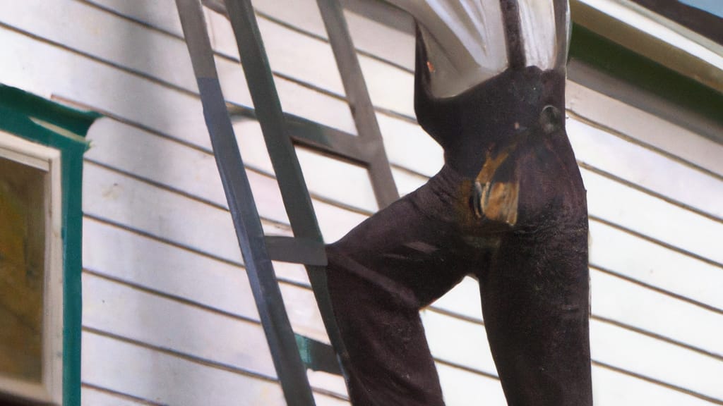 Man climbing ladder on Fargo, North Dakota home to replace roof