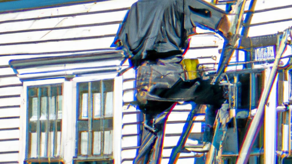 Man climbing ladder on Farmington, Connecticut home to replace roof