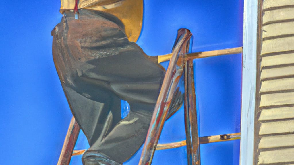 Man climbing ladder on Farmington, New Mexico home to replace roof