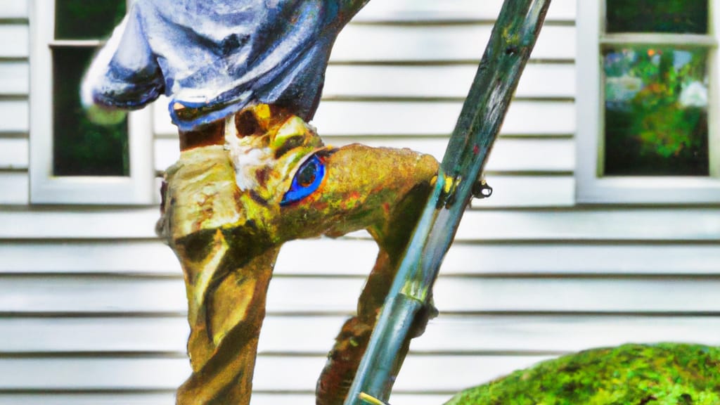 Man climbing ladder on Fayetteville, Georgia home to replace roof
