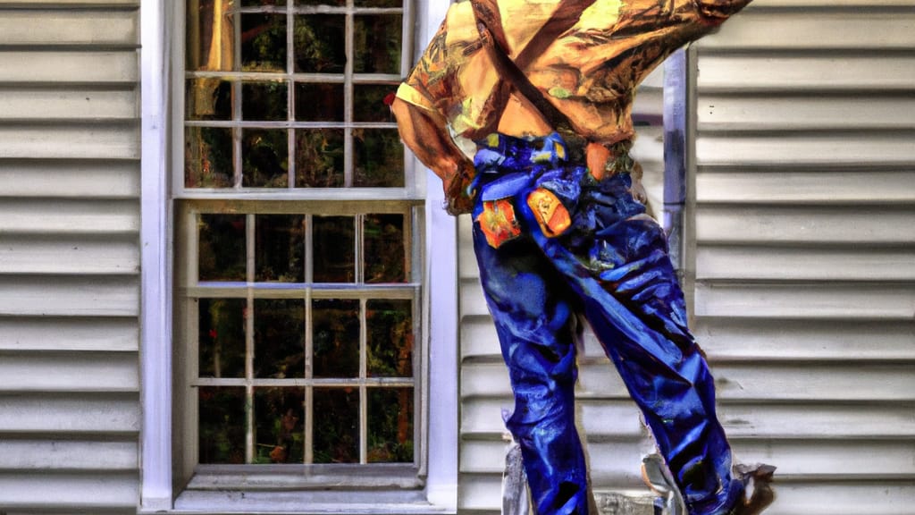 Man climbing ladder on Fayetteville, North Carolina home to replace roof