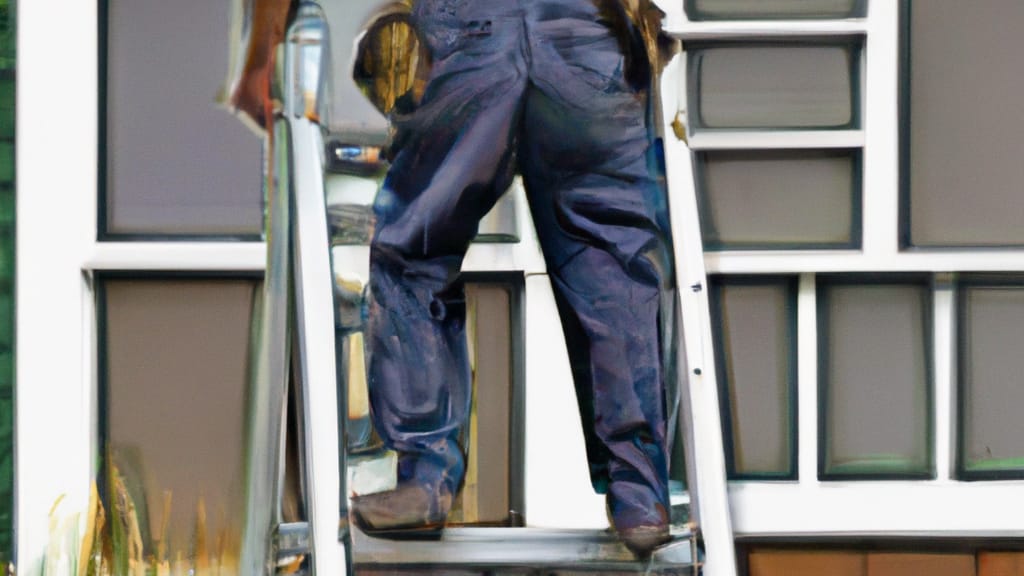 Man climbing ladder on Ferndale, Washington home to replace roof