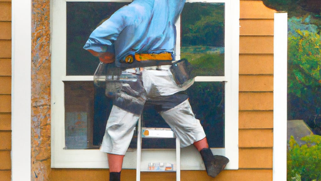 Man climbing ladder on Florence, Oregon home to replace roof