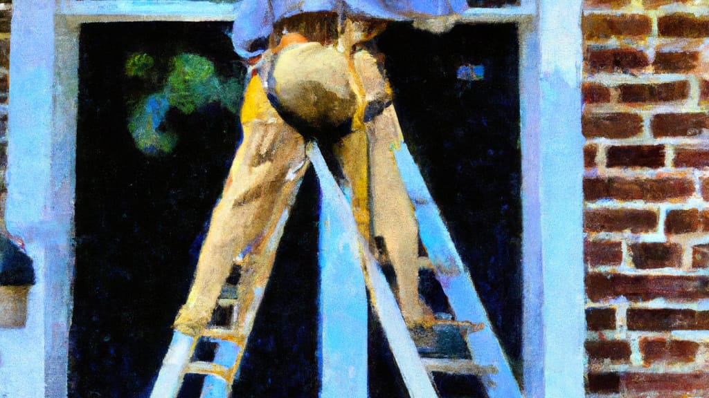 Man climbing ladder on Florence, South Carolina home to replace roof