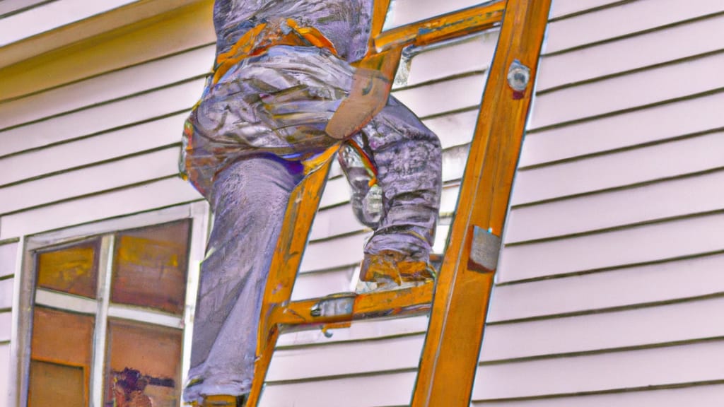Man climbing ladder on Forest Lake, Minnesota home to replace roof