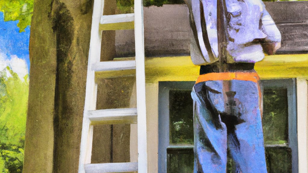 Man climbing ladder on Forest Park, Illinois home to replace roof