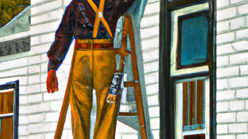 Man climbing ladder on Fort Dodge, Iowa home to replace roof