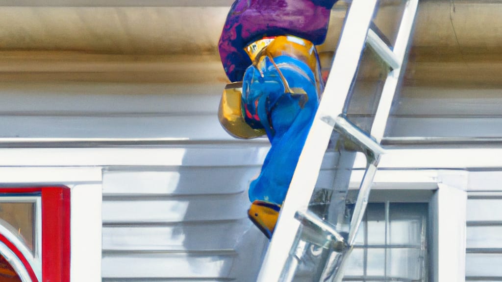 Man climbing ladder on Fort Lee, Virginia home to replace roof