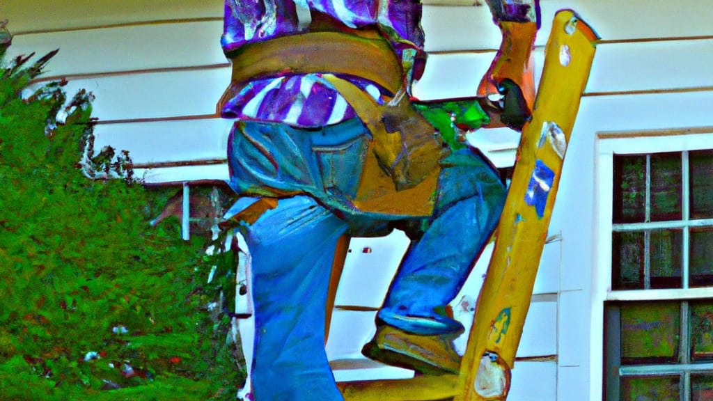 Man climbing ladder on Fort Mill, South Carolina home to replace roof
