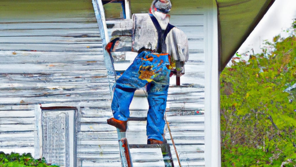Man climbing ladder on Fort Payne, Alabama home to replace roof