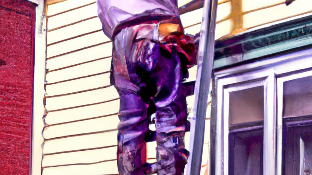 Man climbing ladder on Fort Thomas, Kentucky home to replace roof