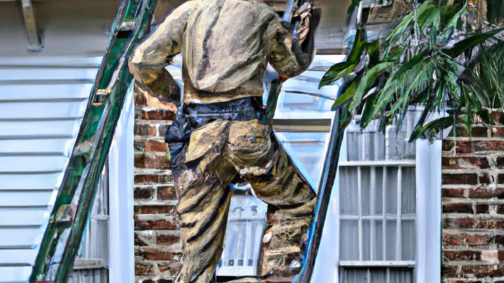 Man climbing ladder on Fort Valley, Georgia home to replace roof