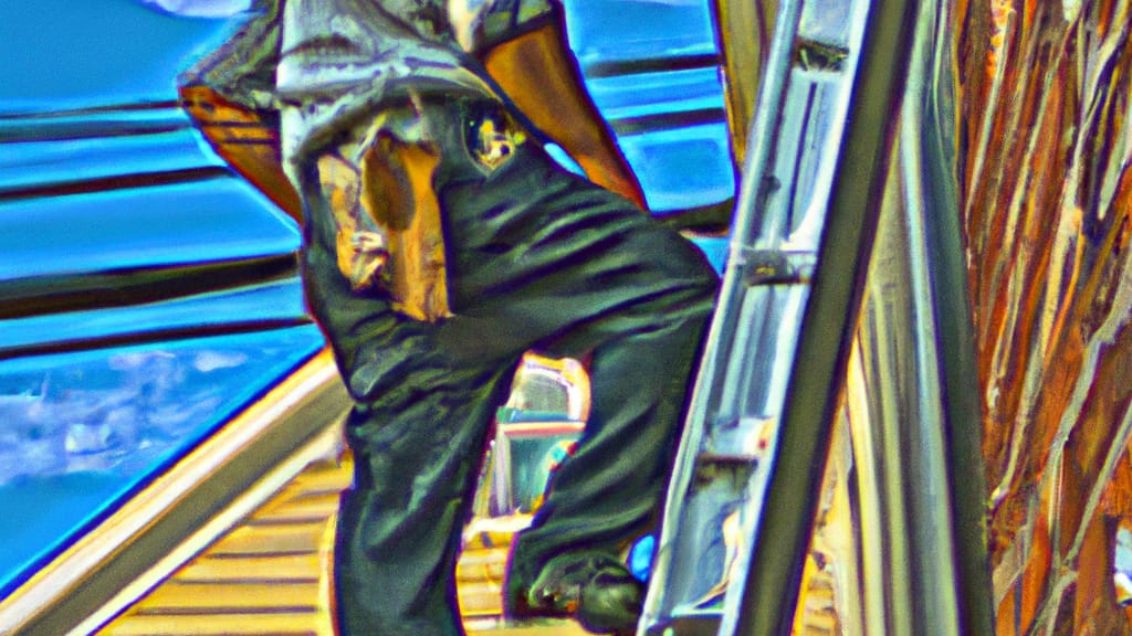 Man climbing ladder on Fort Wayne, Indiana home to replace roof