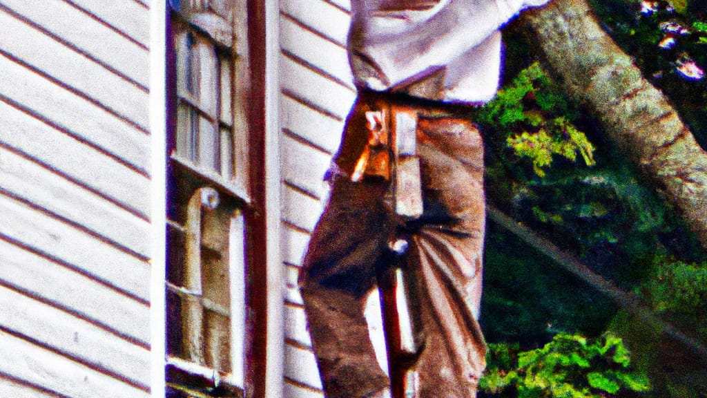 Man climbing ladder on Franklin, Virginia home to replace roof