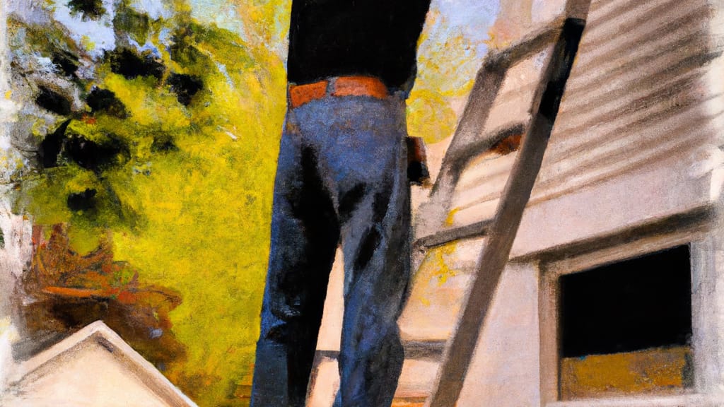 Man climbing ladder on Freeport, Illinois home to replace roof