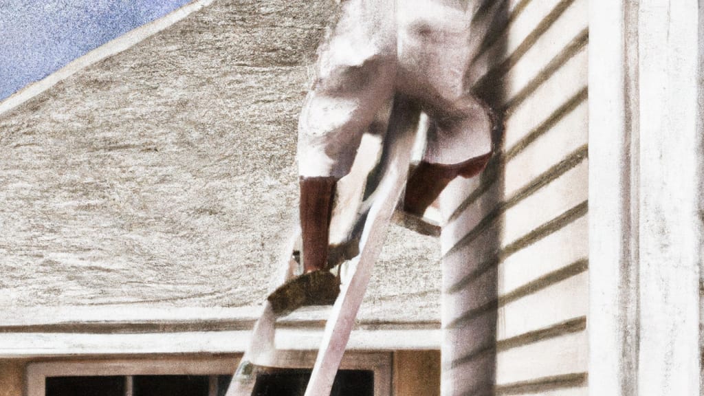 Man climbing ladder on Freeport, Texas home to replace roof