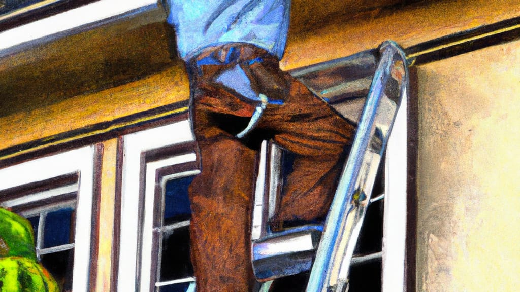 Man climbing ladder on Fremont, California home to replace roof