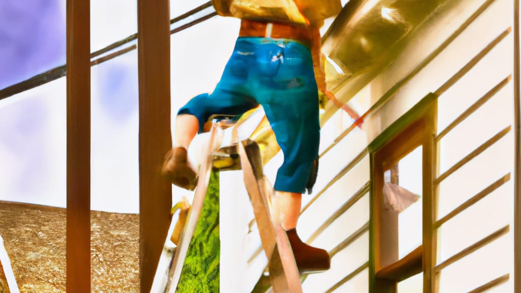 Man climbing ladder on Fremont, Ohio home to replace roof