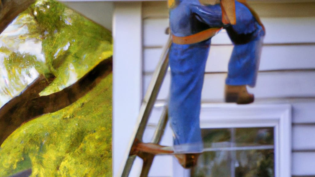 Man climbing ladder on Friendswood, Texas home to replace roof