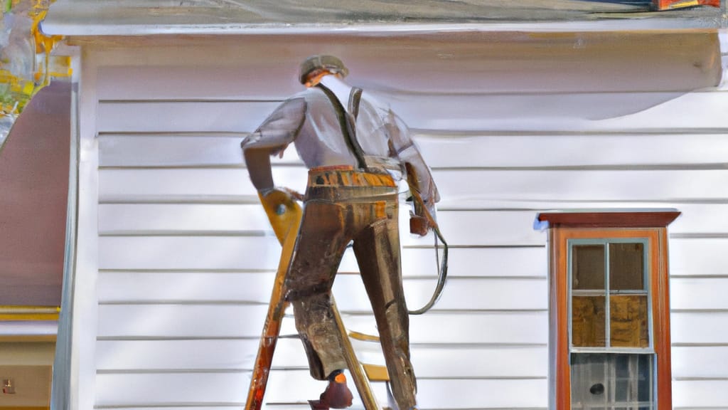 Man climbing ladder on Frostburg, Maryland home to replace roof