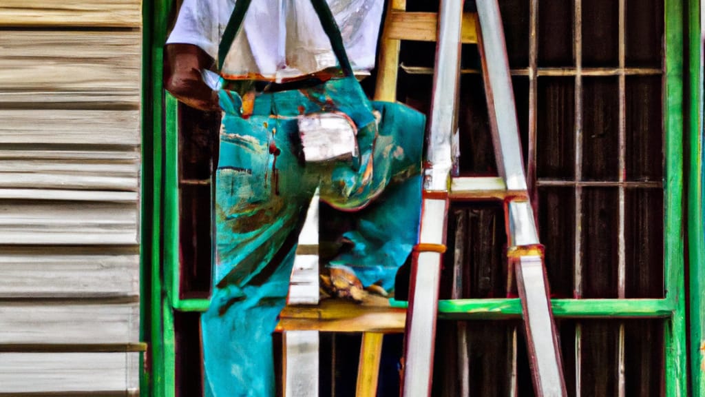 Man climbing ladder on Gainesville, Georgia home to replace roof