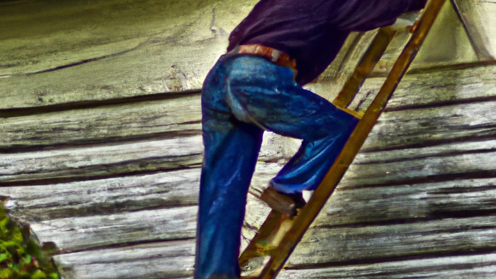 Man climbing ladder on Gainesville, Texas home to replace roof