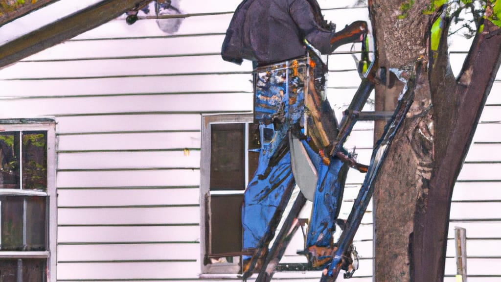 Man climbing ladder on Galena Park, Texas home to replace roof