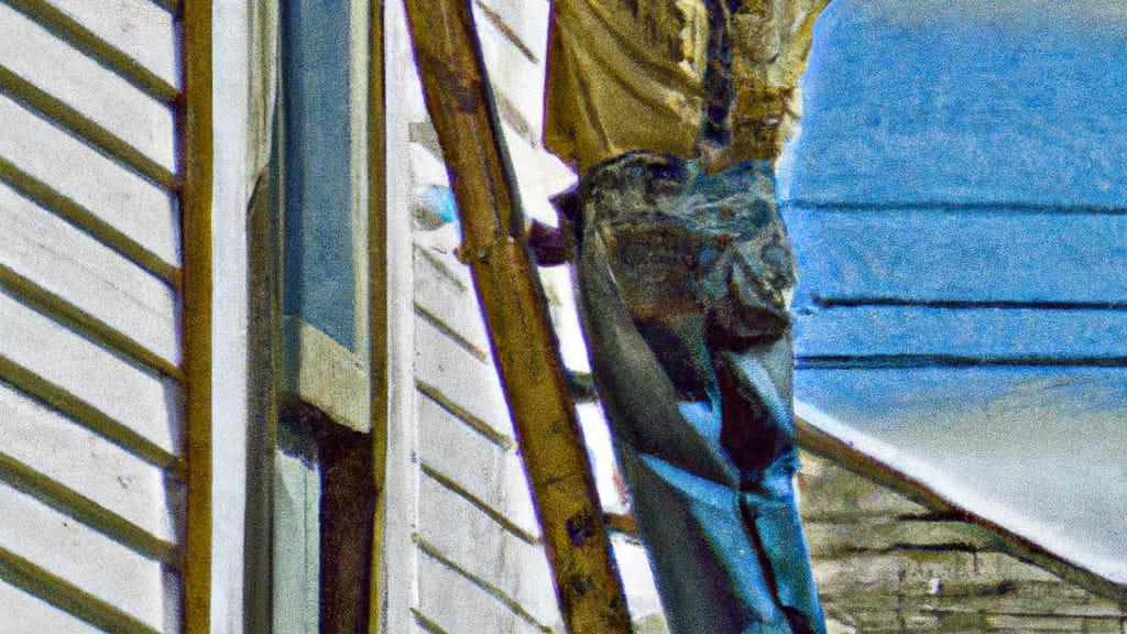 Man climbing ladder on Galesburg, Illinois home to replace roof