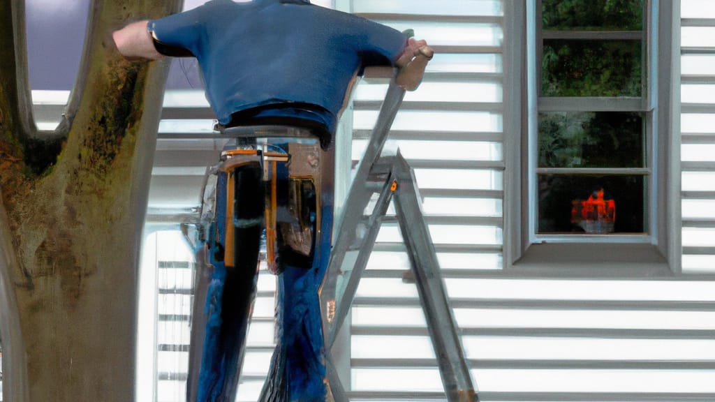 Man climbing ladder on Garfield, New Jersey home to replace roof