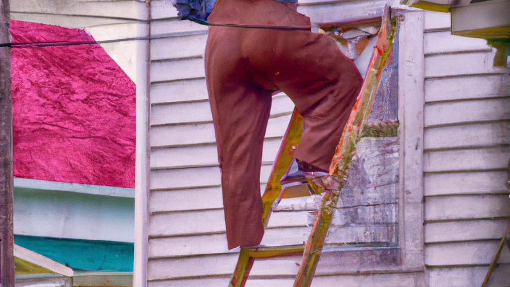 Man climbing ladder on Gautier, Mississippi home to replace roof