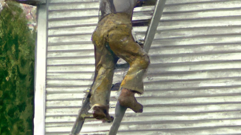 Man climbing ladder on Genoa, Ohio home to replace roof