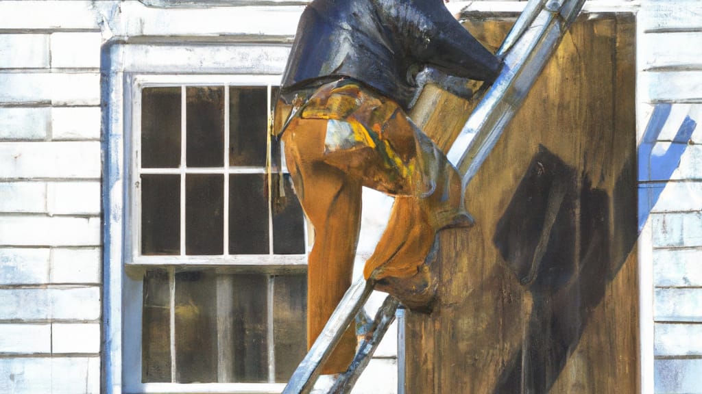 Man climbing ladder on Georgetown, Indiana home to replace roof