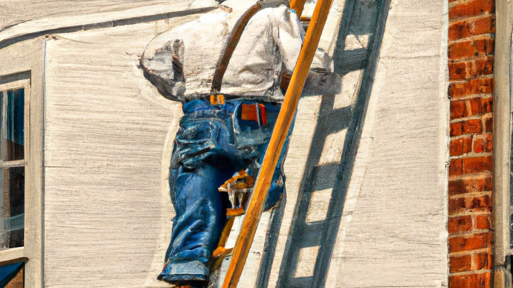 Man climbing ladder on Georgetown, Kentucky home to replace roof