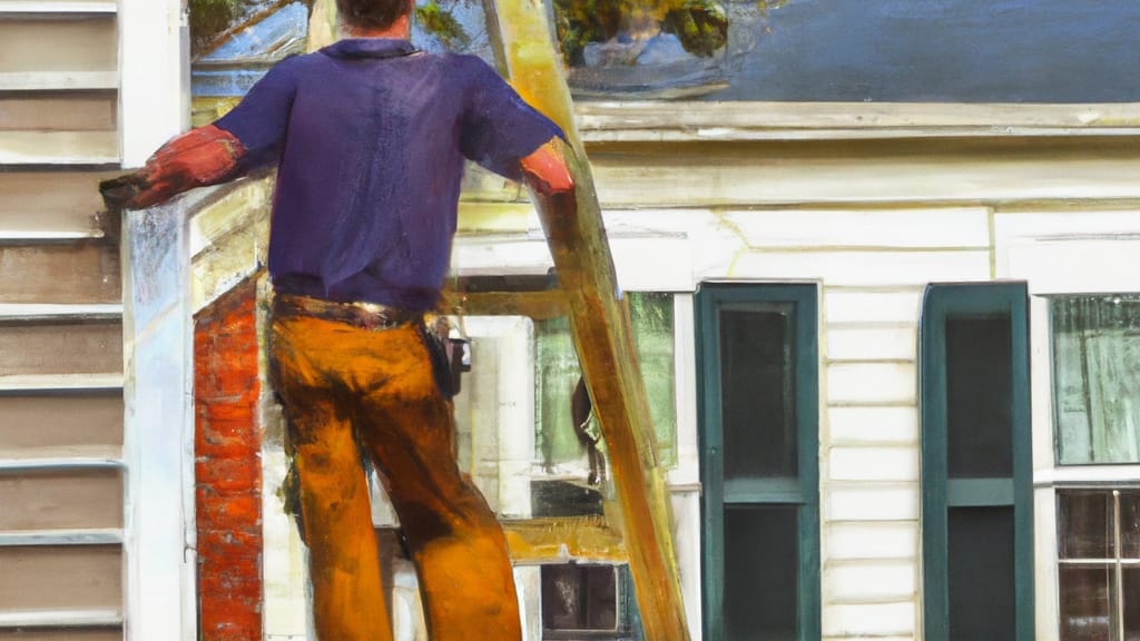 Man climbing ladder on Georgetown, South Carolina home to replace roof