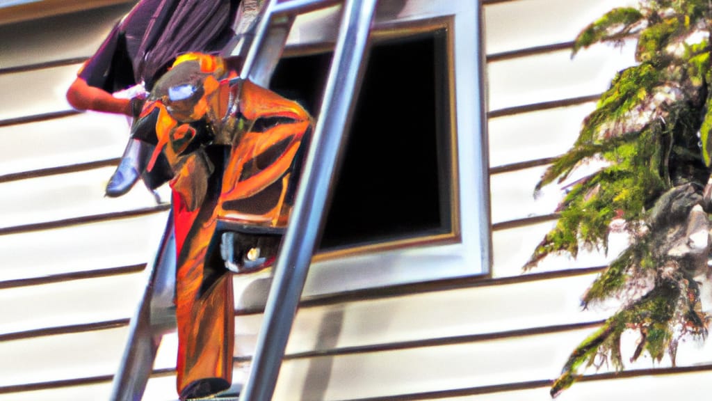 Man climbing ladder on Gig Harbor, Washington home to replace roof