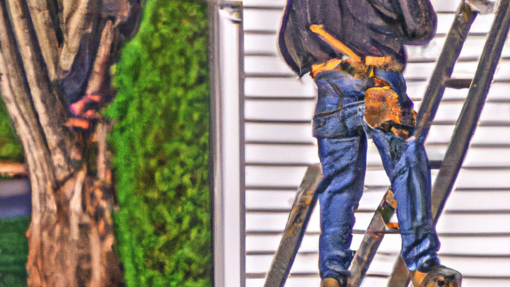 Man climbing ladder on Gladstone, Michigan home to replace roof