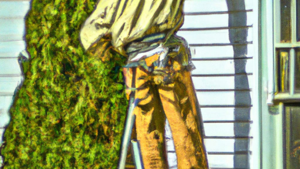 Man climbing ladder on Glassboro, New Jersey home to replace roof