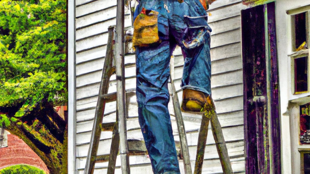 Man climbing ladder on Glenn Dale, Maryland home to replace roof